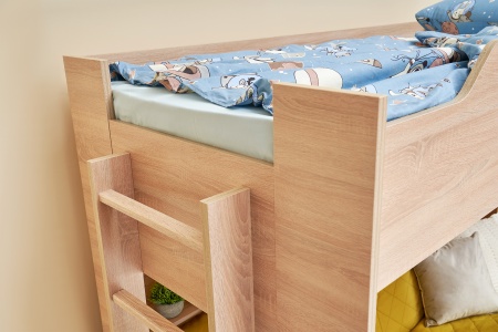 Двухъярусная кровать с диван-кроватью велюр желтый / дуб сонома