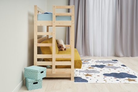 Двухъярусная кровать массив с диван-кроватью желтый / натуральный