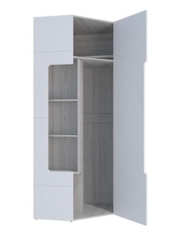 Шкаф Угловой с Полками Палермо МДФ (В-754 х Г-824 x В-2078 мм) Ясень Шимо Светлый/ фасад Белый Глянец