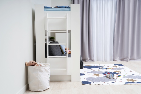 Двухъярусная кровать с диван-кроватью темно-серый / белый