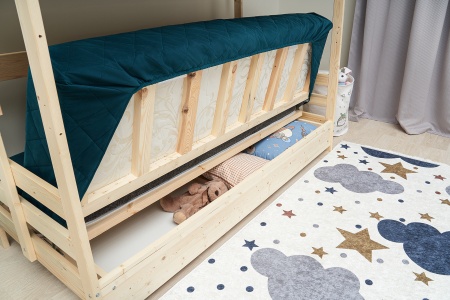 Двухъярусная кровать массив с диван-кроватью синий / натуральный